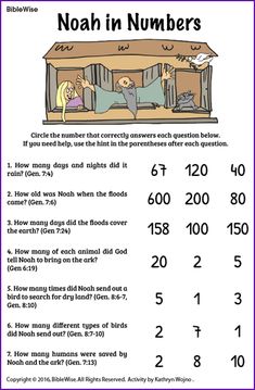 noah in numbers worksheet for kids to learn how to read and understand the bible