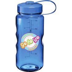 a blue water bottle with the words go to yogurt on it