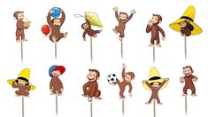 a bunch of monkeys on sticks with hats and balls in them, all wearing different outfits