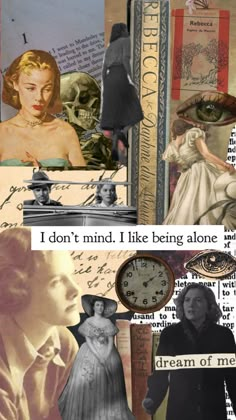 collage of images with words and pictures on them, including an image of a woman