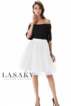 Lasaky - Exquisite Five-Tier Ruffled Netting Tulle Skirt Midi Tulle Skirt, Denim Party, Womens Tulle Skirt, White Tulle Skirt, Gonna In Tulle, Dance Tutus, Skirt Tulle, Tutu Skirts, Fishnet Dress