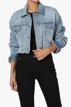 Addiy Oversized Cropped Denim Jacket LIGHT_1 Fashion Tomboy, 80s 90s Fashion, Jacket Summer, 80s And 90s Fashion, Oversized Denim Jacket, L And Light, Cropped Denim Jacket, Color Dress, Boyfriend Fit