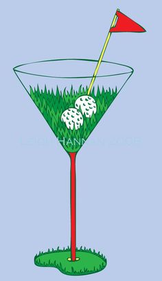 a drawing of a martini glass with two balls in it and a red flag sticking out of the top