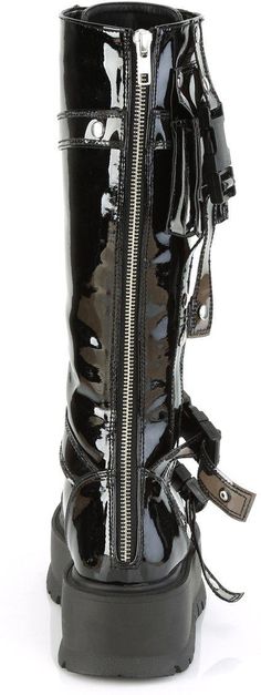 2" Platform Lace-Up Knee High Boot, Back Metal Zipper - Fit Guide: True To Size - Heel Specifications: 2" Platform - Country of Origin: Imported - Brand: Demonia Black Patent Leather Boots With Zipper Closure, Japan Woman, Knee Boot, Metal Zipper, Knee High Boots, Knee Boots, Black Boots, Knee High, Lace Up