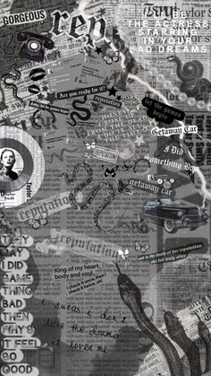 a collage of newspaper clippings and words