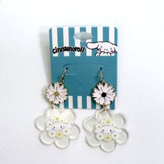 Brand New With Tags Sanrio Cinnamoroll Clear Flower Pendant Acrylic Earrings This Kawaii Pair Features A White Flower Charm At The Top, With A Clear Acrylic Flower Pendant Underneath And Cinnamoroll Printed At The Center. 3" Drops Alloy; Acrylic From A Smoke And Pet Free Environment Cute Flower Earrings For Spring, Cute White Flower Earrings For Summer, Cute Spring Flower Earrings, Whimsical White Flower Shaped Earrings, Whimsical White Flower-shaped Earrings, Cute Flower Charm Earrings, Cute White Dangle Flower Earrings, White Whimsical Earrings With Flower Charm, Cute White Flower Earrings For Spring