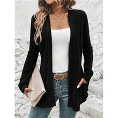 -Item Id 23234887 -Details: Pocket, Rib-Knit -Sleeve Type: Regular Sleeve -Style: Casual -Type: Other -Color: Black -Pattern Type: Plain -Sleeve Length: Long Sleeve -Fit Type: Regular Fit -Length: Thigh Length -Material: Knitted Fabric -Composition: 95% Polyester, 5% Elastane -Care Instructions: Machine Wash Or Professional Dry Clean -Sheer: No -Fabric: High Stretch -Body: Unlined -Pockets: Yes -Temperature: Spring/Fall (18-25/63-77) **Open To Offers!!!** **Bundle To Save More** **30% Off Bundle Knit Coat, Knitted Coat, Knit Sleeve, Black Pattern, Sleeve Type, Rib Knit, Sleeve Styles, Ribbed Knit, Style Casual