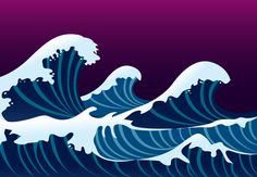 an image of a large wave in the ocean with blue and purple colors on it