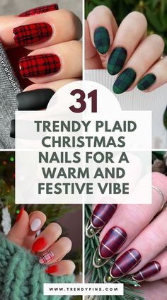 Holiday Nails Coffin Short, Neutral Plaid Nails, Green Plaid Nails Christmas, Plaid Nails Winter, How To Do Plaid Nails, Red Plaid Christmas Nails, Hockey Nails Designs, Winter Plaid Nails, Christmas Nails Plaid