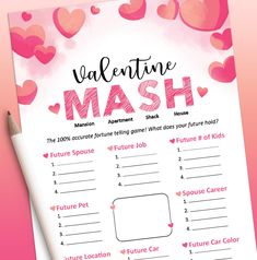 valentine's day mash game with hearts on it