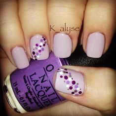 Purple Polka Dot Nail Designs, Polka Dot Flower Nails, Purple Nails With Dots, Purple Dot Nails, Stripes And Polka Dots Nail Designs, February Nails Purple, Purple Gel Nail Art, Dotty Nail Art, Summer Nails Polka Dots