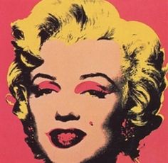 an image of marilyn monroe with red lipstick on her lips and yellow hair in the background