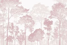 a pink forest wallpaper with trees in the background