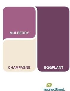 the color scheme for eggplant, mulberry and champagne is shown in three different shades