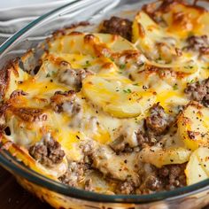 a casserole dish with meat and cheese