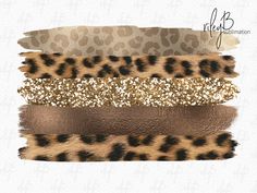 four different colors of leopard print with gold glitter