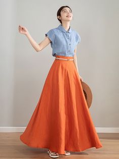 Оранжевая женская льняная юбка юбка с высокой талией - Etsy Украина Flowy Long Skirt, Custom Skirt, White Jean Skirt, Skirt Flowy, Long Flowy Skirt, Jeans Skirt, Summer Linen, Skirt With Pockets, Linen Skirt