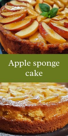 an apple sponge cake on a plate with the words, apples sponge cake above it