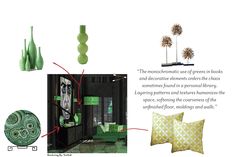 an image of green decor with text describing it's different types and colors, including decorative items