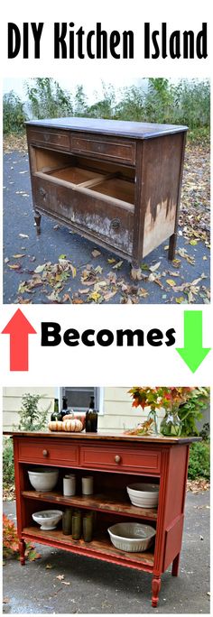 an old dresser turned into a kitchen island