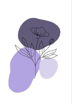 an abstract drawing of flowers and leaves on a white background with purple hues in the center