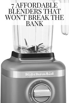 a blender with the words kitchen aid on it's front and bottom corner