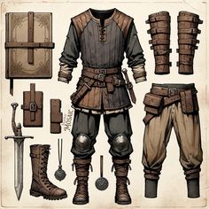 Dnd Clothes Ideas, Viking Clothes Drawing, Dnd Fighter Outfit, Dnd Clothes Reference, Fantasy Clothing Concept Art, Dnd Character Design Ideas, Medieval Fantasy Clothing Art, Blacksmith Outfit, Medieval Clothing Drawing