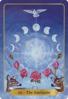 a painting of two deer with roses in their antlers and the moon behind them