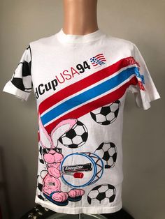 "True vintage USA World Cup 94/Energizer Bunny all over print t-shirt. Size youth large single stitched tee that fits adult small in excellent shape, no holes or stains. Measures 17.5\" pit to pit, 23.5\" collar to bottom." 90s Culture, Usa World Cup, Couture Simple, Energizer Bunny, Culture Fashion, Vintage Usa, Artsy Fartsy, True Vintage, All Over Print