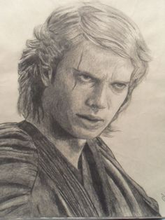 a pencil drawing of a man with long hair