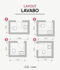 the layout of a bathroom with four different areas