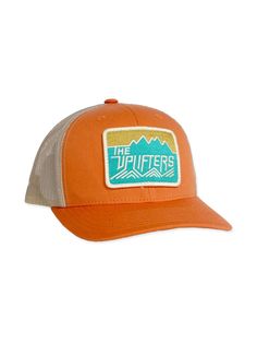 Our coveted classic uplifters patch. Orange and tan snapback trucker hat. One size Snapback Cheap Orange Snapback Hat For Streetwear, Trucker Hat Patch, Hat Inspiration, Hat Patch, Patch Hat, 70s Inspired, Vintage 70s, Trucker Hat, The House