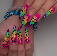 🦄🩷🐆my nails🦓💚🐾 Lisa Frank Nails, Bright Acrylic Nails, Nails August, Rainbow Nail Art, Bright Nails, Long Acrylic, Lisa Frank, Rainbow Nails, Nails Long