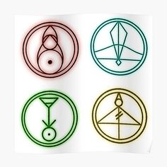 four different types of symbols on a white background