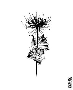 a black and white drawing of a flower