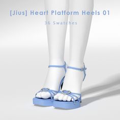 the legs and feet of a woman wearing high heels with blue straps, white socks and sandals