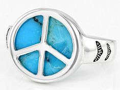 Southwest Style By JTV™ 12mm Round Turquoise Rhodium Over Sterling Silver Peace Sign Ring. Measures approximately .56"L x .55"W. Not sizeable. Oxidized finish. Turquoise Symbolic Adjustable Jewelry, Turquoise Symbolic Round Jewelry, Peace Sign Ring, Southwest Style, Peace Sign, Peace Symbol, Turquoise, Sterling Silver, Ring