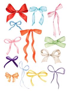 six different colored bows on white background