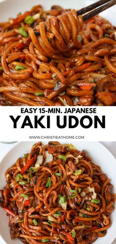 Yaki Udon. Bouncy chewy udon noodles stir fried in a delicious sweet savory sauce with vegetables and your choice of protein. This Japanese stir-fried noodle dish comes together quickly in just 15 minutes with simple ingredients in one pan! Shrimp Yaki Udon, Cabbage Udon Noodles, Japanese Pan Fried Noodles, Japanese Pan Noodles Noodles And Company, Noodles And Company Japanese Pan Noodles, Stir Fry Udon Noodles Recipe, Korean Udon Noodle Recipe, Japanese Pan Noodles Copycat, Udon Toppings