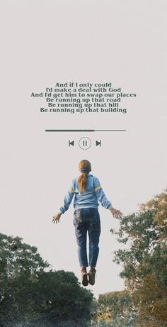 a woman is jumping in the air with her arms outstretched and head tilted to the ground