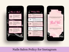 nails salon policy for instagram screenshots with text overlaying the image