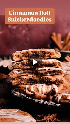 cinnamon roll snickkerdoodles are stacked on top of each other