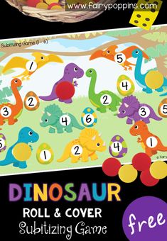 the dinosaur roll and cover game with free printables