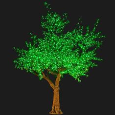 Large green LED tree with a realistic trunk for outdoor decorative lighting. Led Outdoor Christmas Tree, Outdoor Christmas Tree, Led Tree, Cherry Blossom Tree, Tree Lighting, Outdoor Settings, Metal Base, Longer Life, Led Color