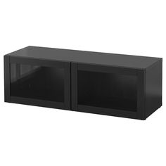 a black cabinet with two doors and shelves