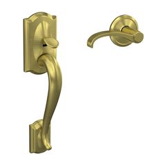 a golden door handle with an oval design on the front and side handles, both in satin brass