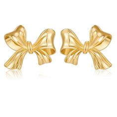 PRICES MAY VARY. Size: Bow earrings height is 1". Hypoallergenic material, great for everyday wear! Gold Bow Earrings: Dainty and chic, our Gold Bow Earrings are lightweight and perfect for everyday wear! Bowknot Ribbon Stud Earrings: Gold knotted design. These gold-plated earrings add a touch of playfulness to any style. Gold Ribbon Earrings: My statement bow stud earrings are a great gift idea for any special occasion to all the women in your life. You can't go wrong when gifting my ribbon bow Ribbon Earrings, Stud Earrings Gold, Bow Jewelry, Silver Bow, Gold Ribbon, Earrings Dainty, Big Bow, Earrings Women, Bow Earrings