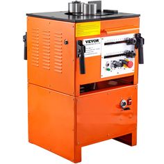 an orange and black machine on a white background