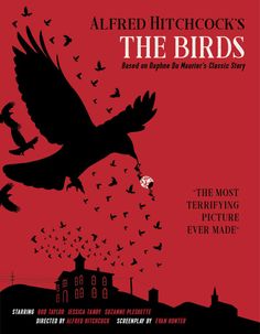 the birds movie poster with red background