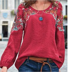 New Spring/Summer Casual Loose fitting Women's Embroidered Ethnic Style Top Bohemian Embroidered Summer Top, Bohemian Embroidered Top For Summer, Fitted Casual Top With Intricate Embroidery, Fitted Casual Embroidered Top With Intricate Embroidery, Casual Fitted Embroidered Top With Intricate Embroidery, Bohemian Tops With Embroidered Neckline For Summer, Bohemian Embroidered Top For Fall, Folk Style Long Sleeve Embroidered Top For Summer, Summer Bohemian Tops With Embroidered Neckline